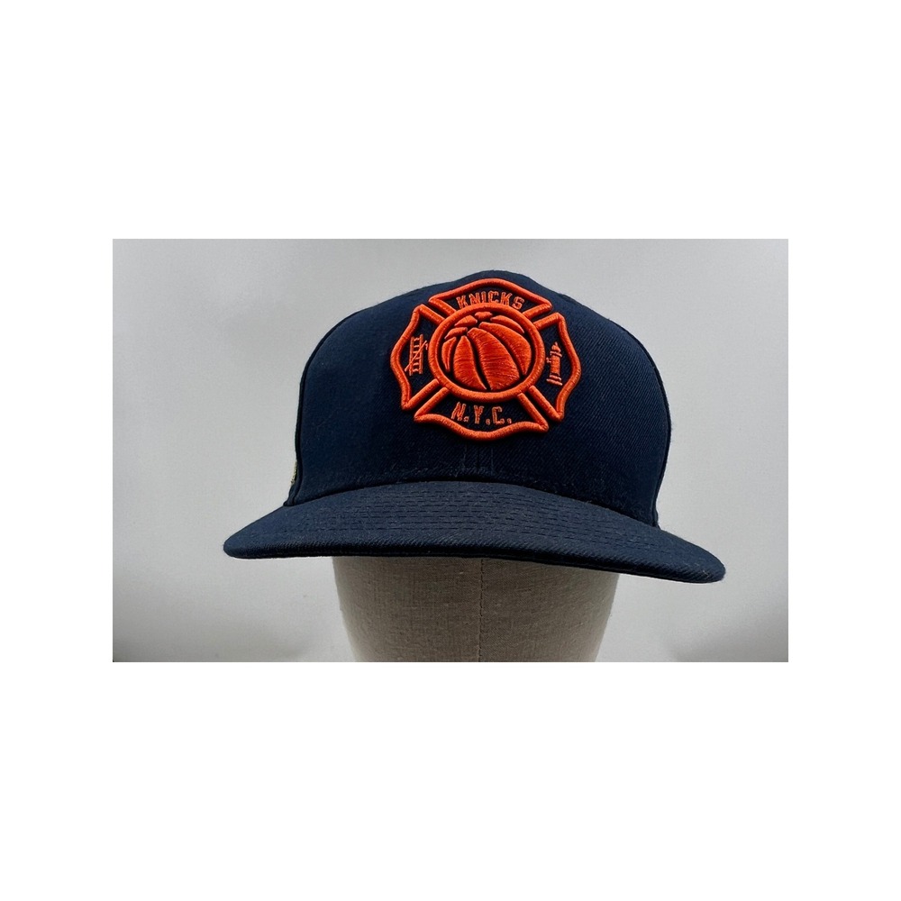 New York Knicks New Era 59FIFTY Fitted Hat Navy Blue Orange Fire Dept Logo Cap